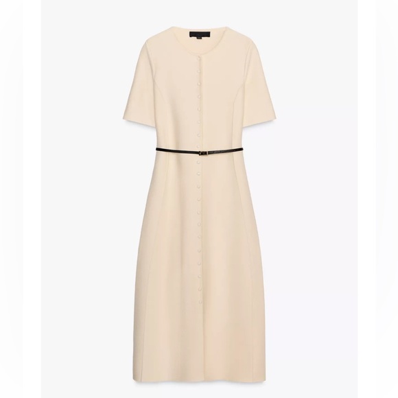 Zara Knit Beige Belted Midi Dress - New